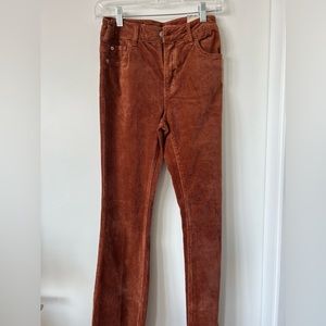 Sued burnt orange flare pants